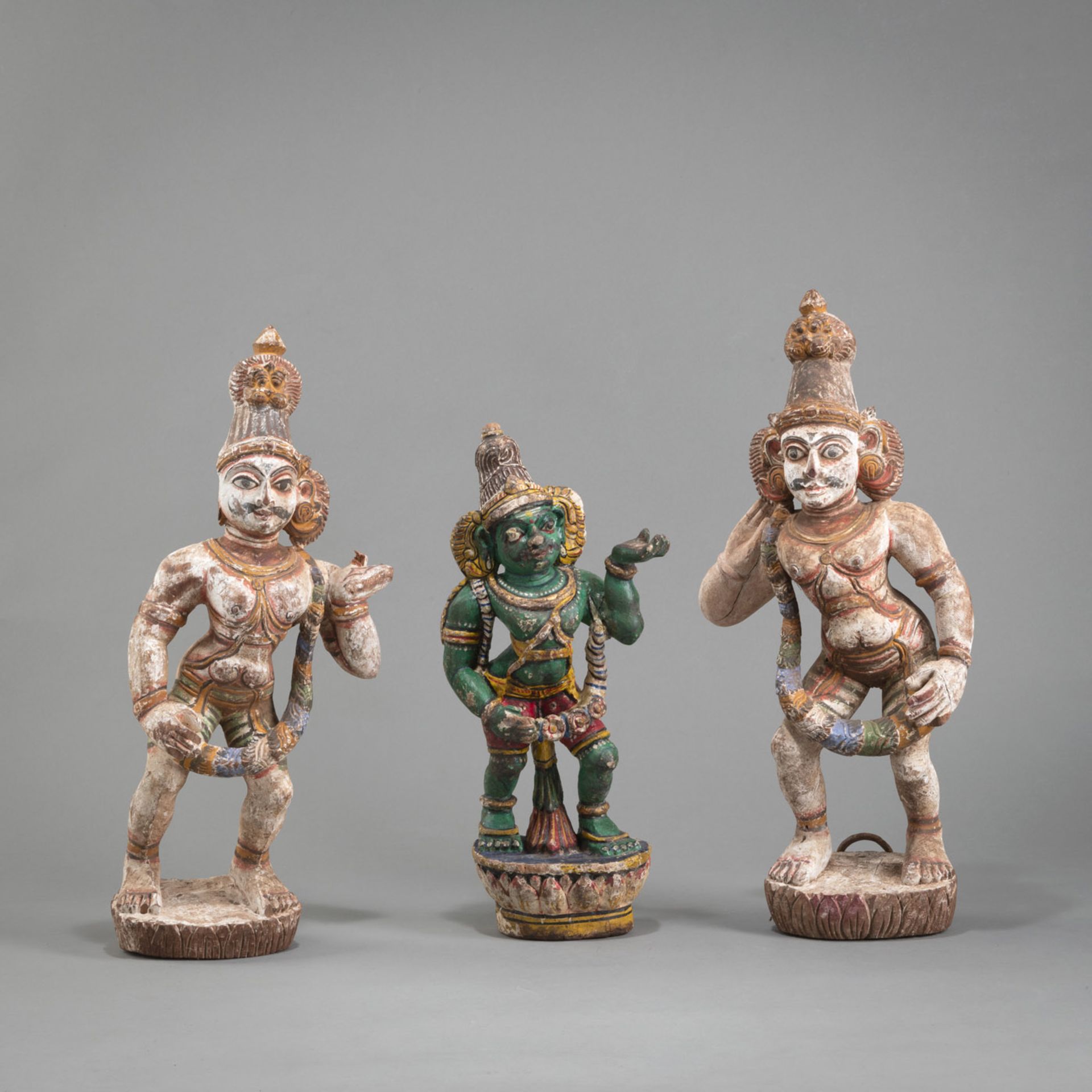 THREE POLYCHROME WOOD FIGURES