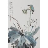 Liang Danfeng (1935-2021): Eisvogel und Lotos. Tusche und Farben auf Papier