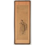 Malerei mit Darstellung von Dongfang Shuo, einen Pfirsich haltend. Tusche und leichte Farben auf Se