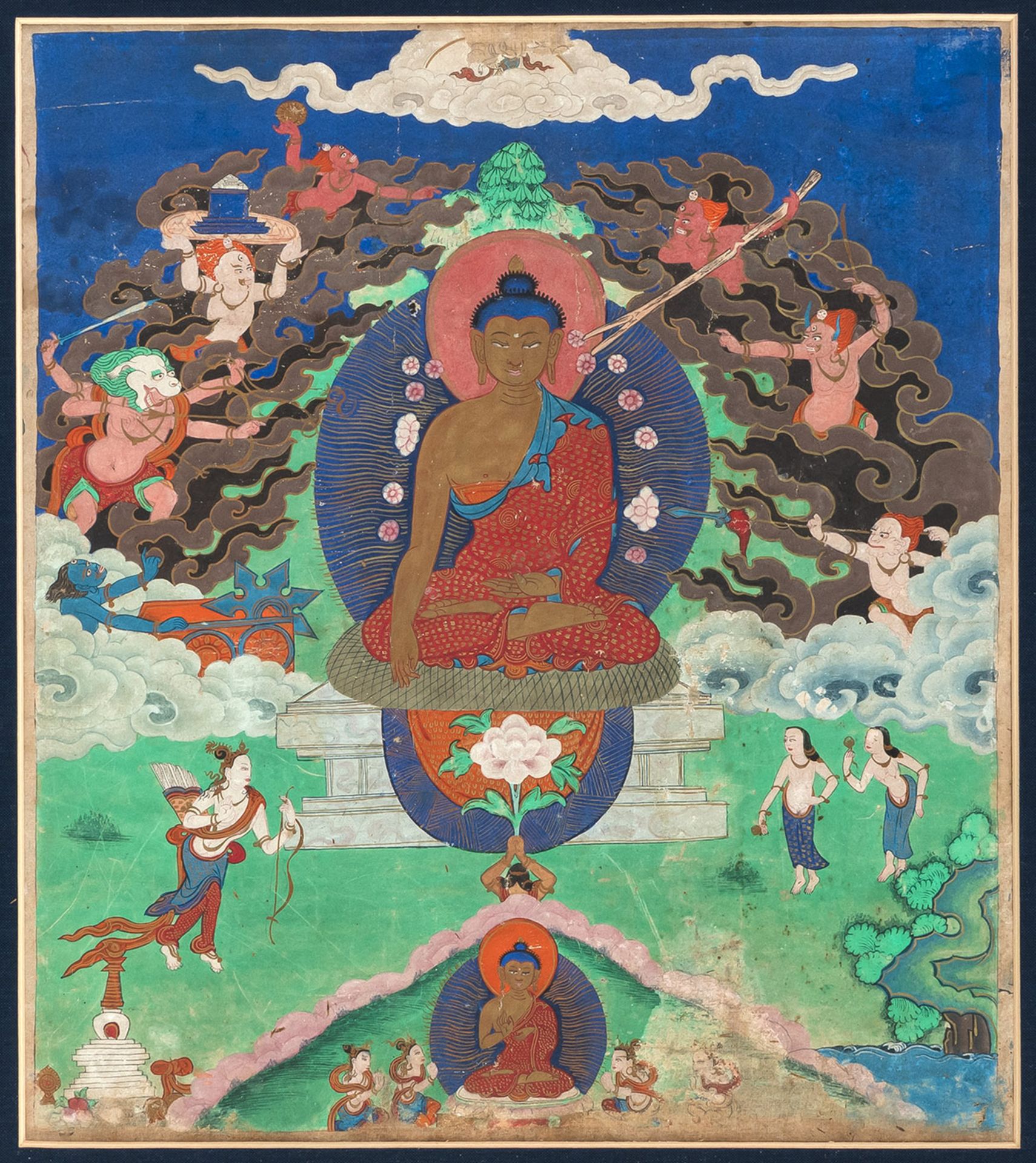 Seltener Satz von sieben Malereien mit Darstellungen zum Leben von Buddha - Bild 6 aus 7
