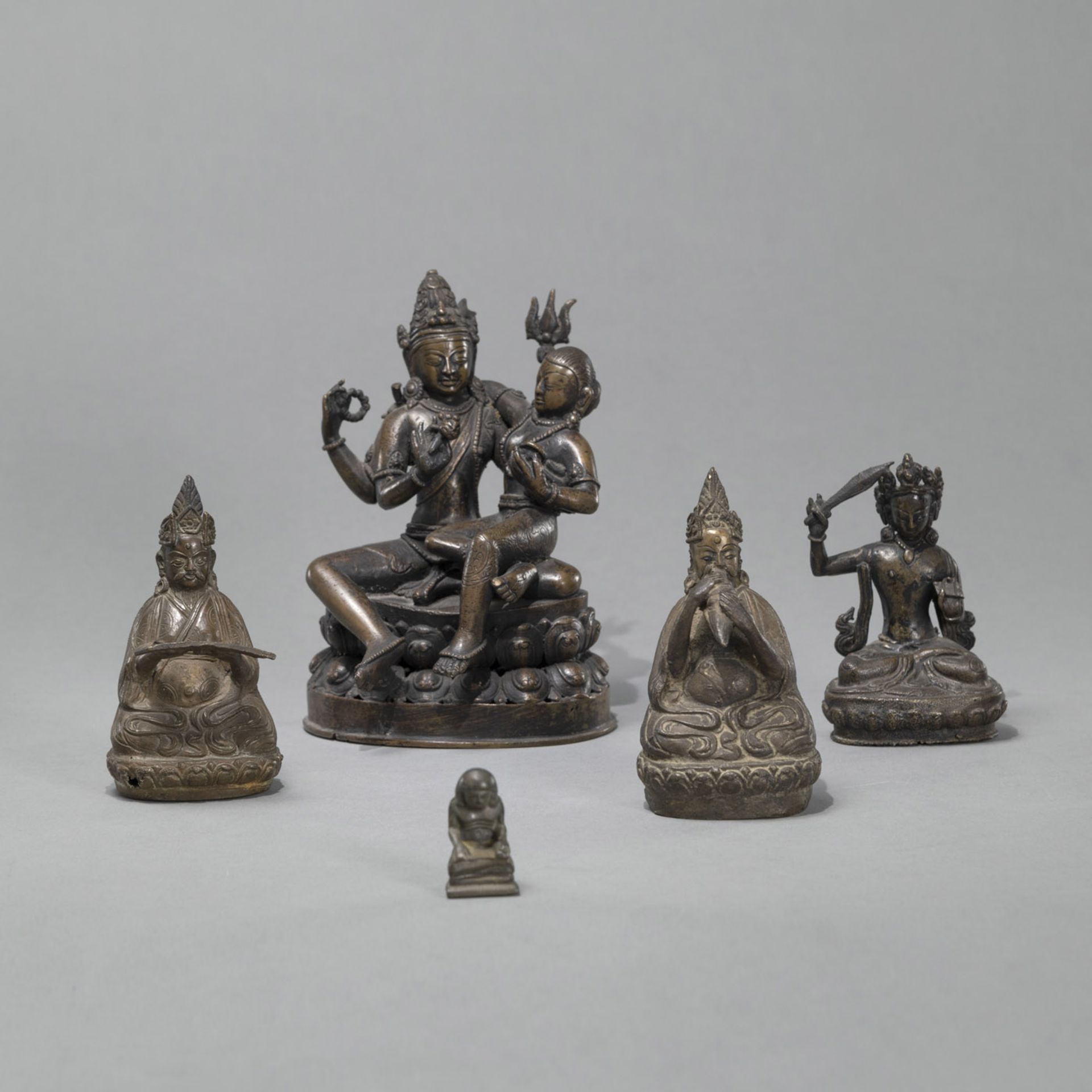 FIVE BRONZE FIGURES INCLUDING MANJUSHIRI