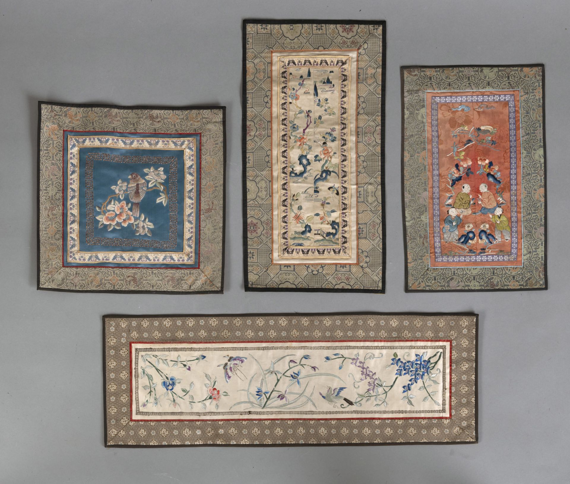 EIGHT SILK EMBROIDERIES DEPICTING DRAGONS AND OTHER ANIMALS AND FIGURES - Image 2 of 3