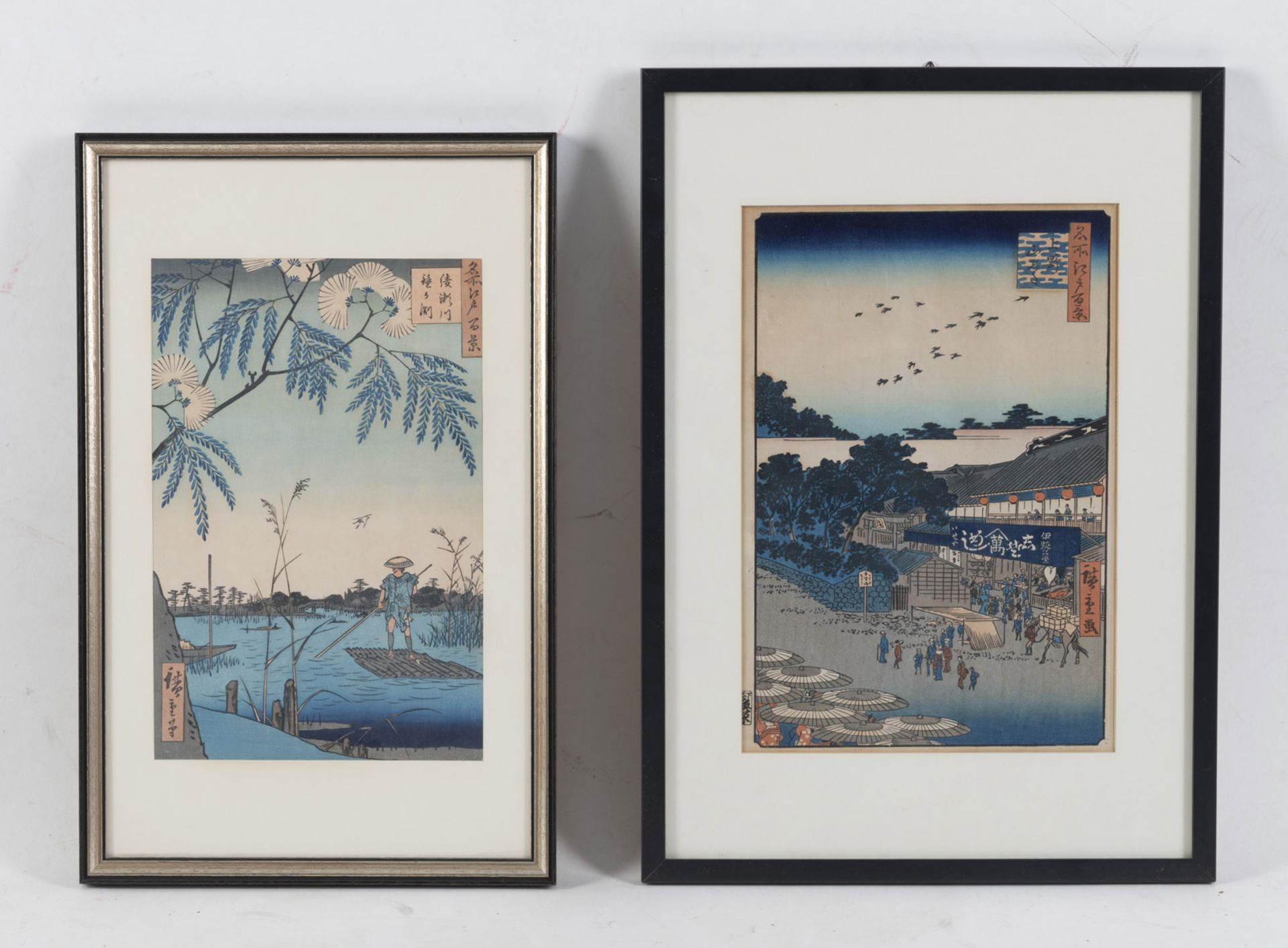 Fünf Farbholzschnitte von Hiroshige aus den Serien '53 Stationen des Tokaido', '36 Ansichten des Fu