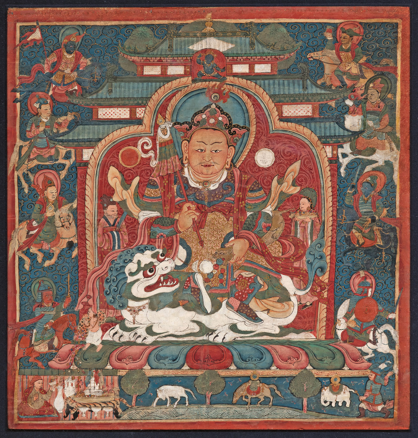 A RARE THANGKA DEPICTING VAISHRAVANA