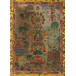 Zwei Thangkas mit Darstellungen einer Schutzgottheit auf Pferd und des Buddha Shakyamuni