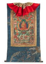 Feines Thangka des Buddha Maitreya in Seidenmontierung