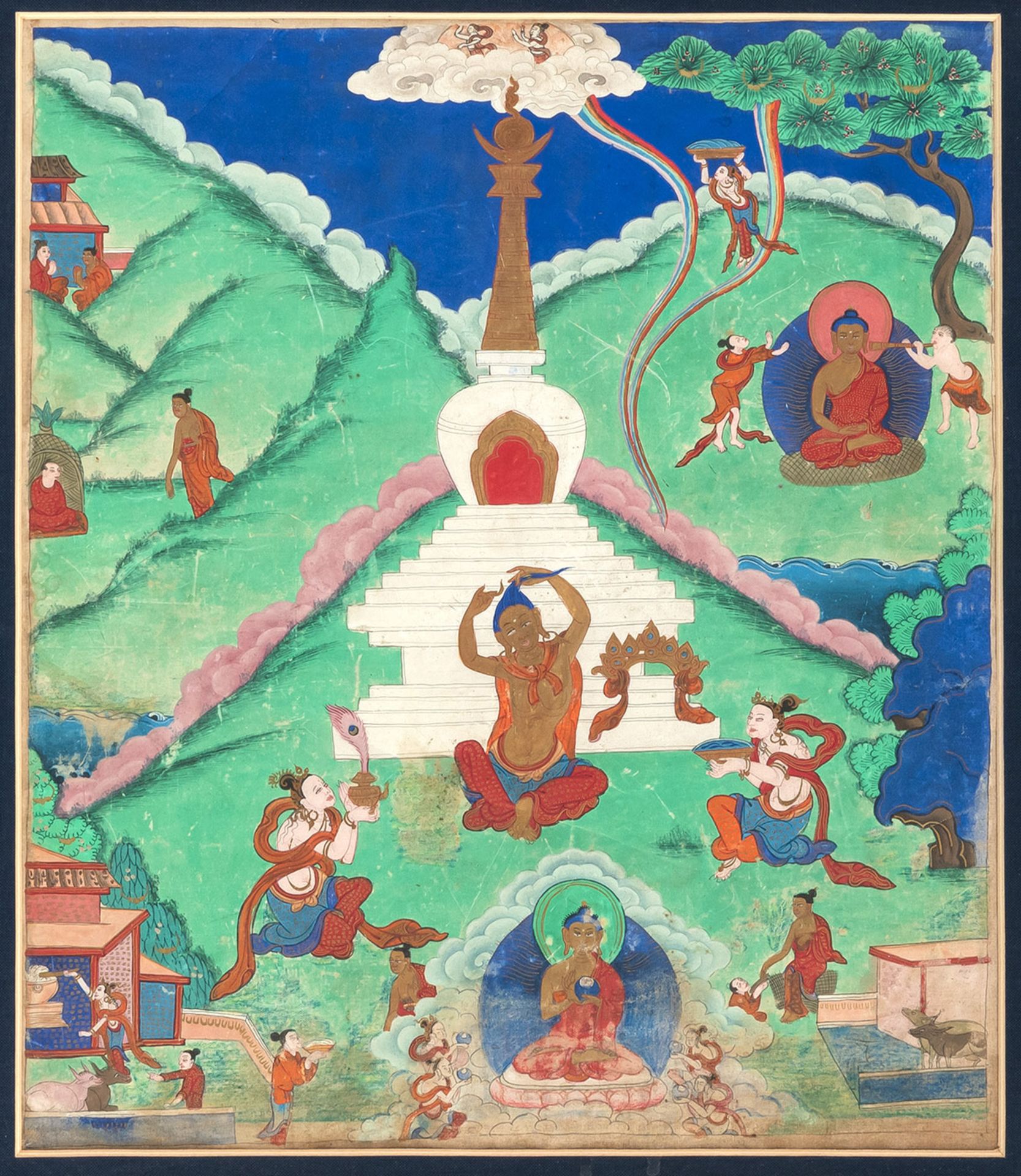 Seltener Satz von sieben Malereien mit Darstellungen zum Leben von Buddha - Bild 3 aus 7