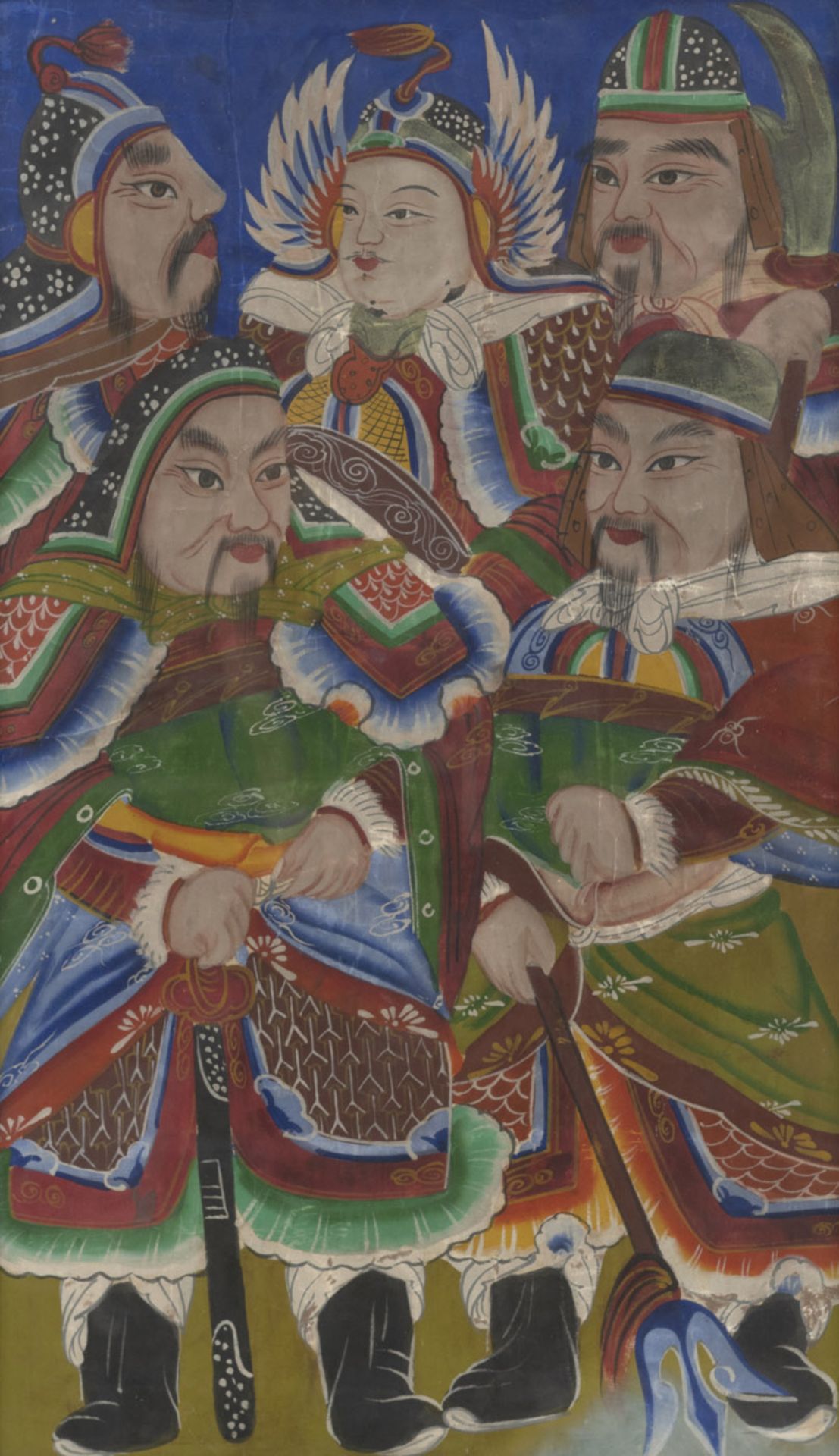 A POLYCHROME PAINTINGS OF FIVE GENERALS