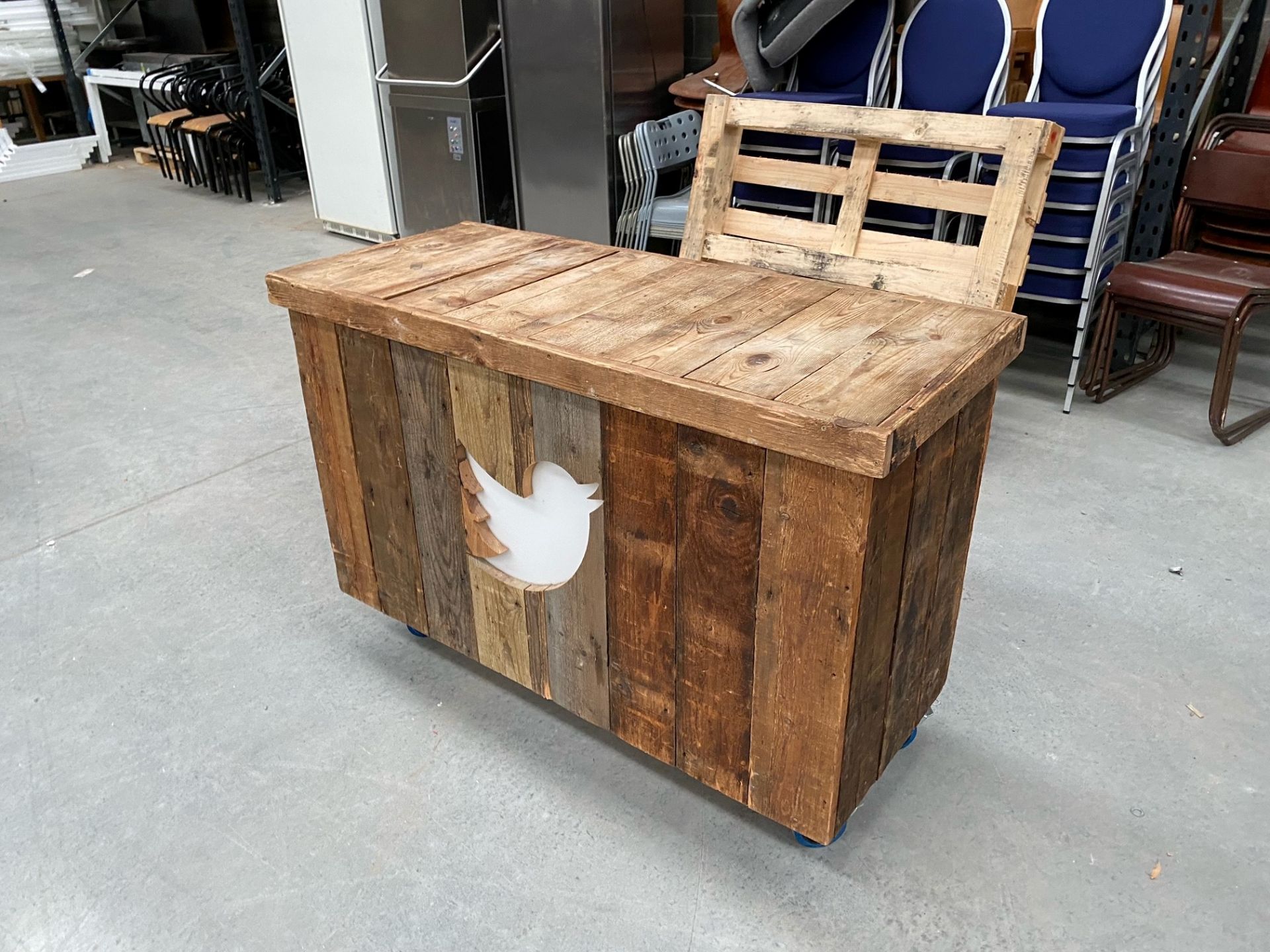 Illuminous Wooden Twitter Stand on Wheels - Image 2 of 5