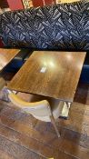 Square wooden table with steel base and one leathe