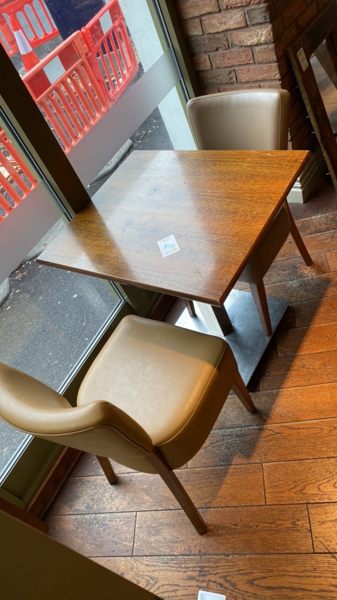 Square wooden table with two leather effect chairs - Image 2 of 4