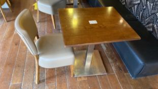 Square wooden table with steel base and one leathe