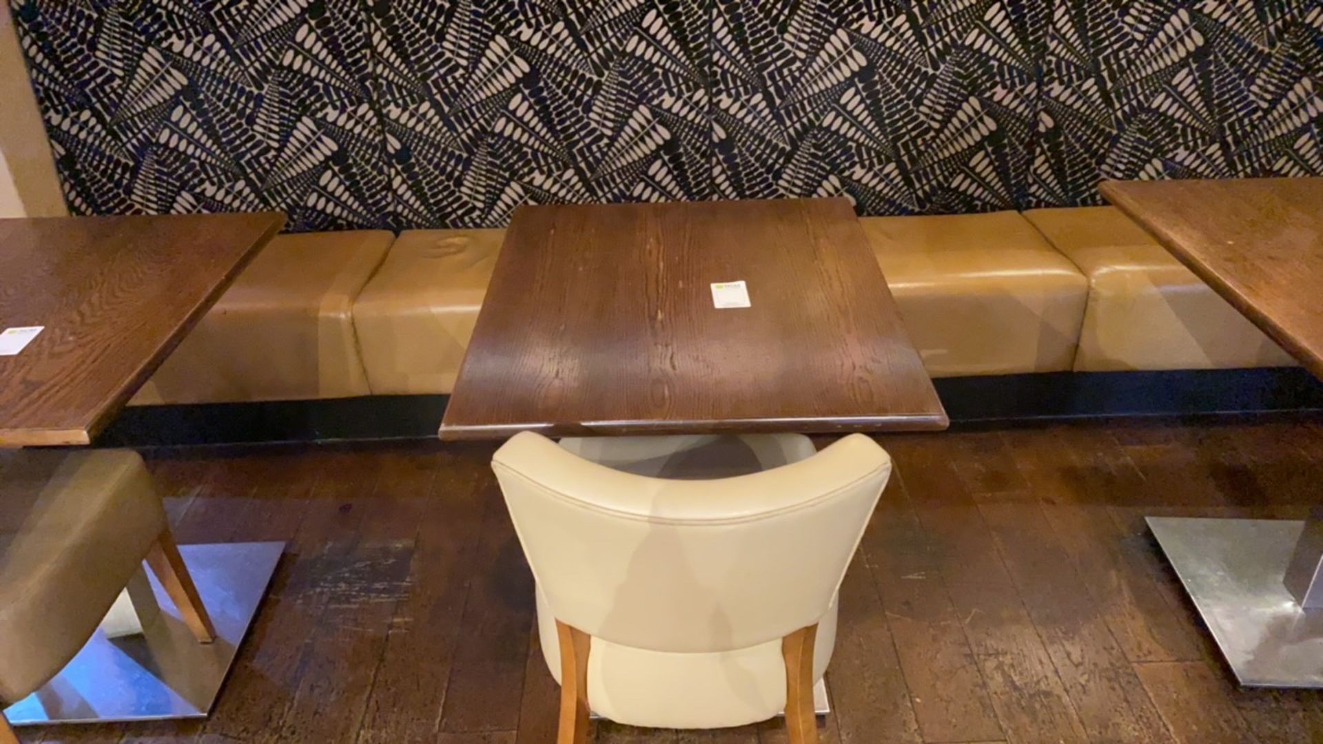 Square wooden table with steel base and one leather effect chair x5 - Image 3 of 6