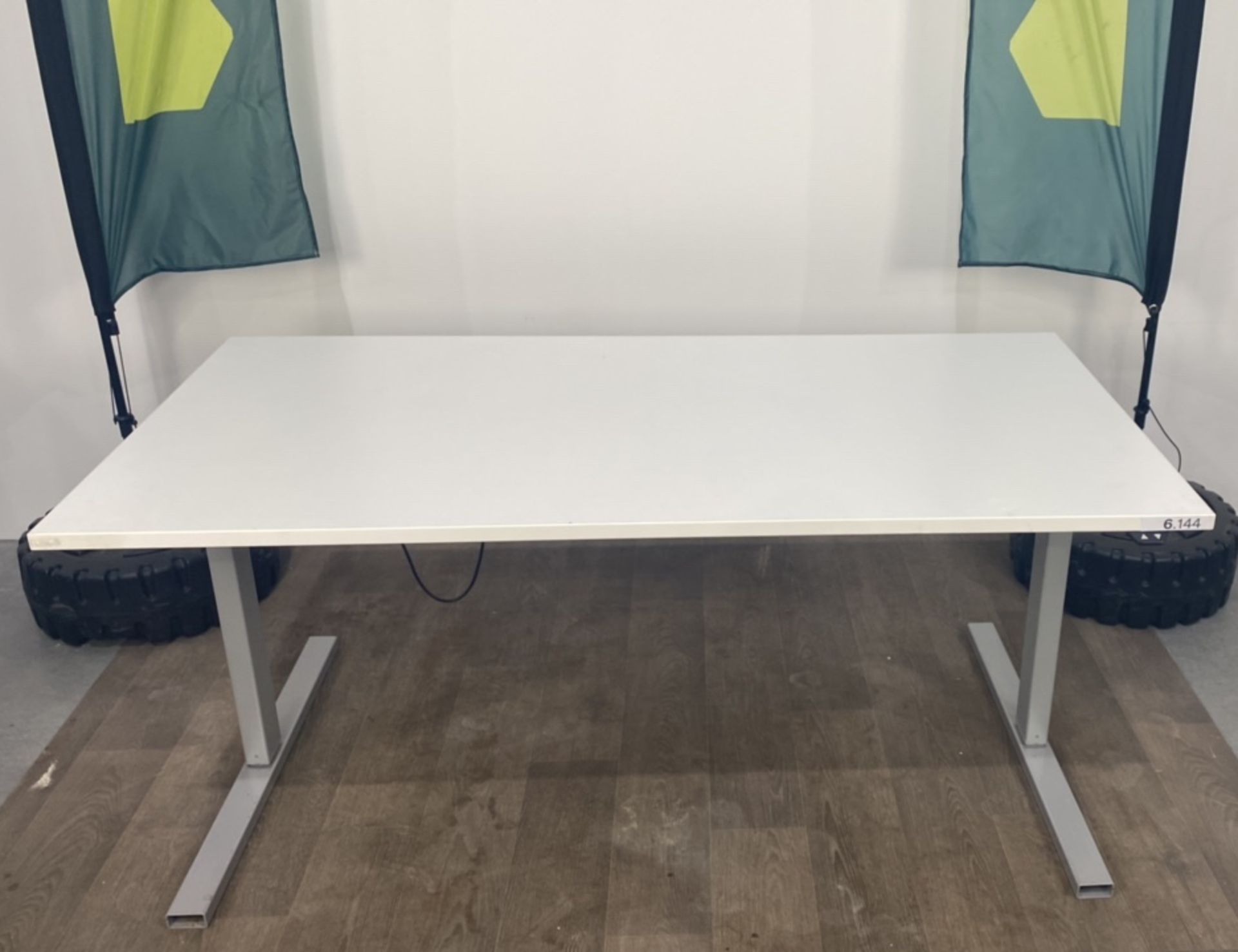 Sit Stand Desk - white with grey frame x2 - Image 2 of 5