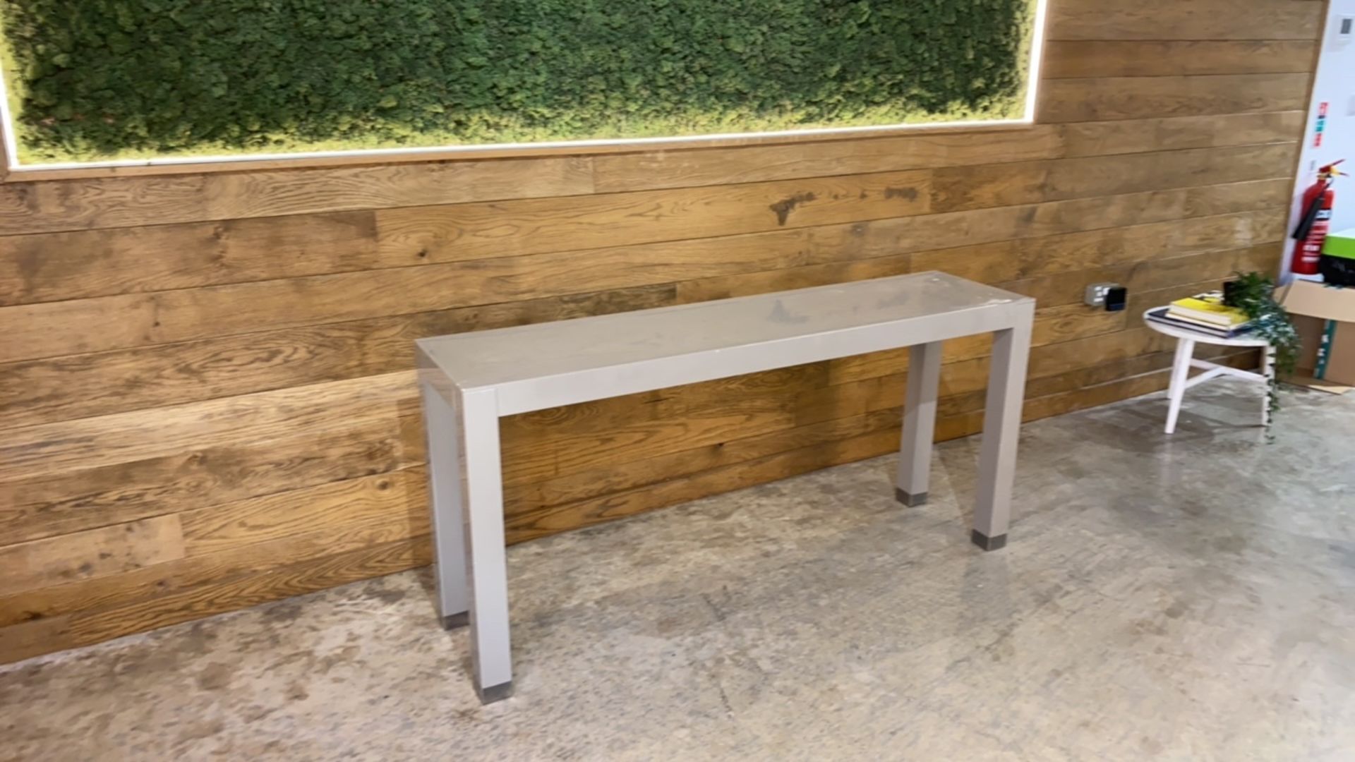 Large Grey wooden Bench Desk With Metal Leg Ends - Image 2 of 6