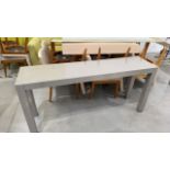 Large Grey Wooden Bench Desk With Metal Leg Ends