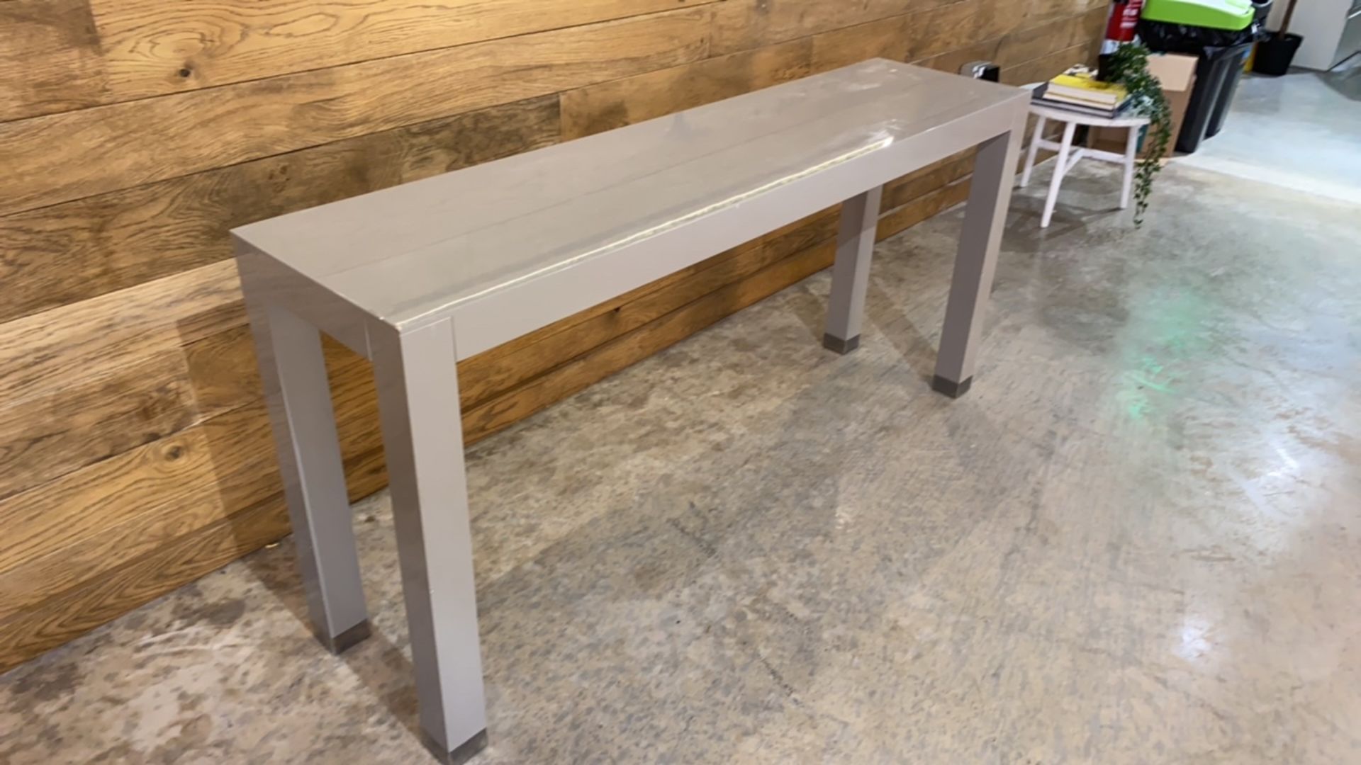 Large Grey wooden Bench Desk With Metal Leg Ends - Image 5 of 6