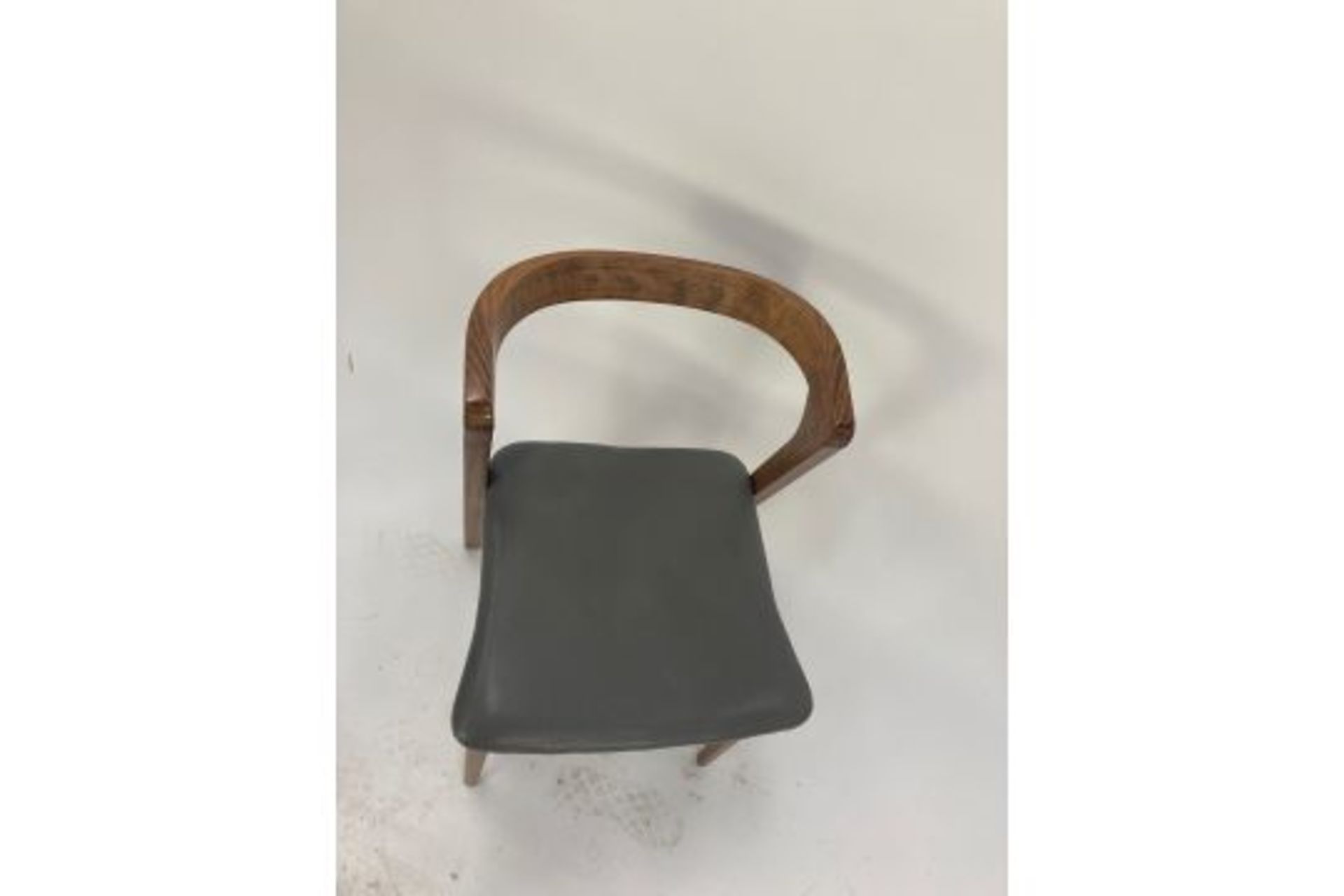 Brown and grey wood and leather seat chairs - Image 2 of 3