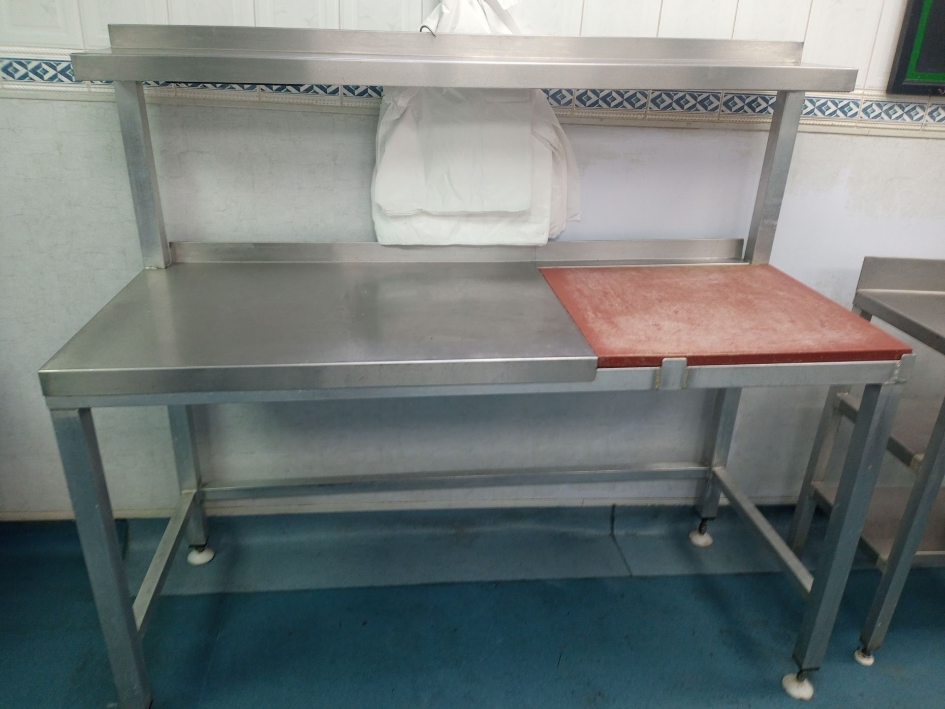 Steel Worktop with Chopping Board & Top Storage Shelf Incorporated