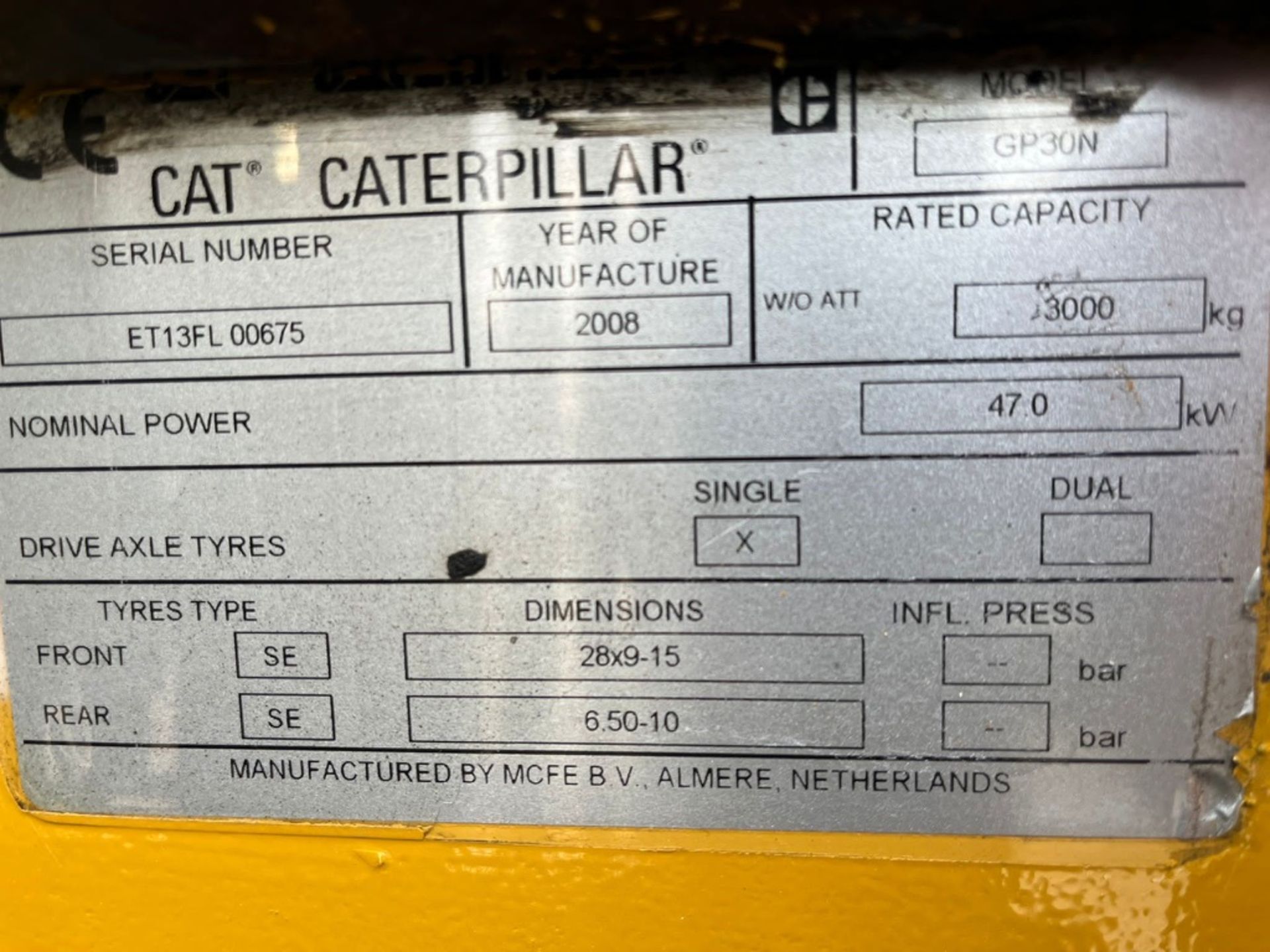 Caterpillar 3 tonne gas, 4750mm full free lift, side shift - Image 8 of 8