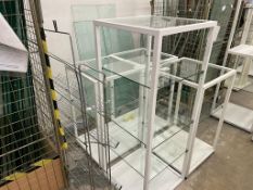 Tall White Meatal Display Shelves with Glass
