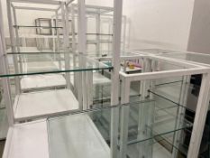 Tall x1, Mediumx1 & Small x4 White Meatal Display Shelves with Glass