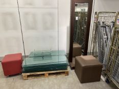 2 x Foot Pouffes, 1 x Mirror and Glass Shelves