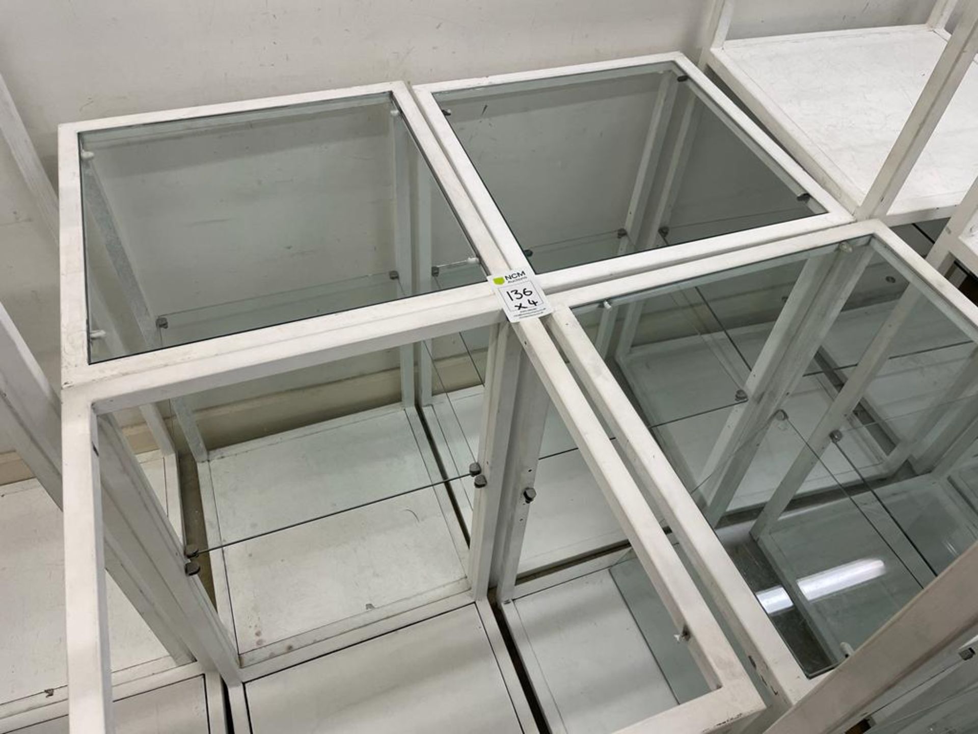 Small White Meatal Display Shelves with Glass