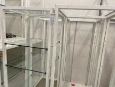 Tall White Metal Display Shelves with Glass