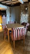 Solid Wooden Table with X4 Striped Fabric Dining Chair