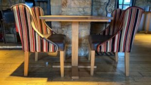 Solid Wooden Table with X2 Striped Fabric Dining Chair