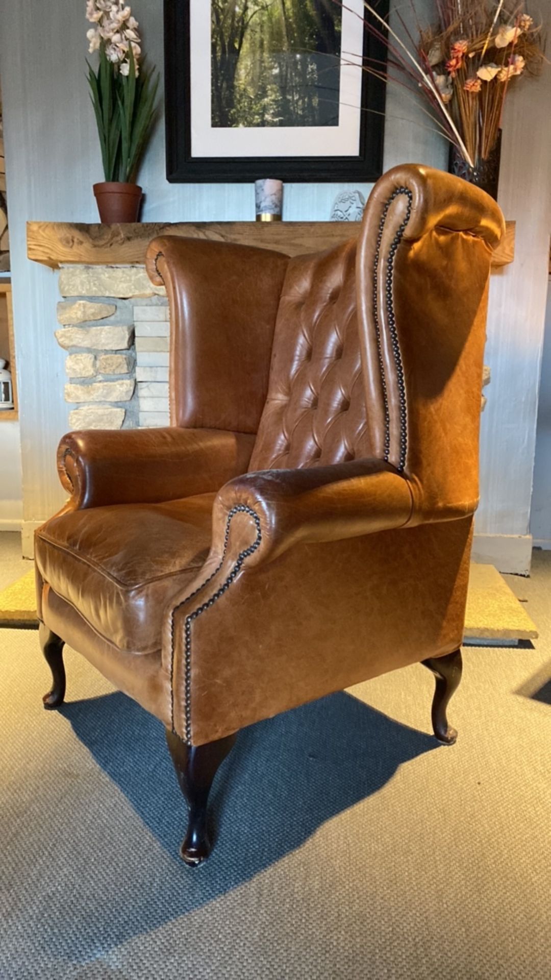 Leather Brown Chesterfield Armchair - Image 3 of 4