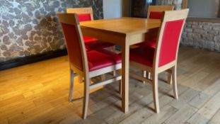 Solid Wooden Table with X4 Red Leather Dining Chair