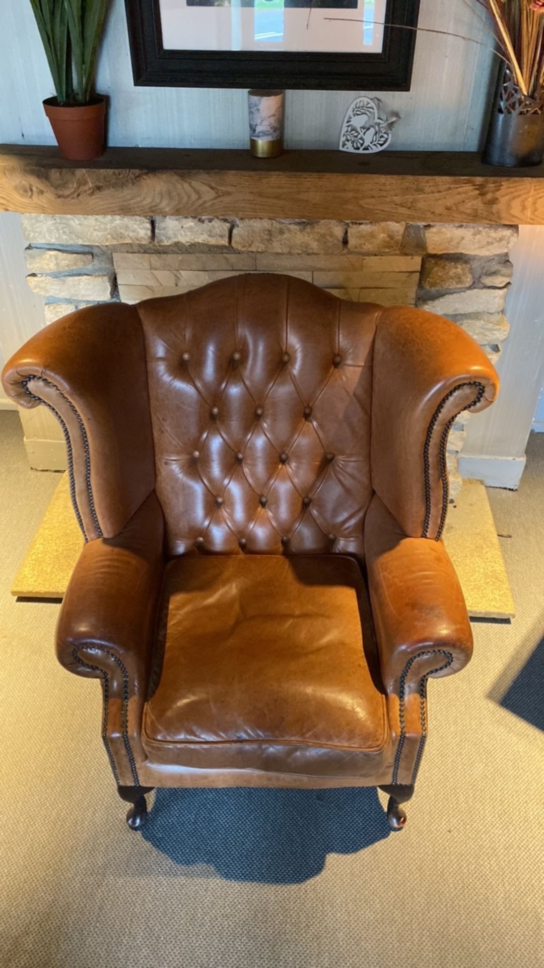 Leather Brown Chesterfield Armchair - Image 2 of 4