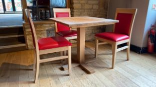 Solid Wooden Table with X3 Red Leather Dining Chair