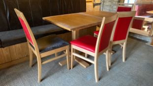 Solid Wooden Table X2 with X4 Red Leather Dining Chair