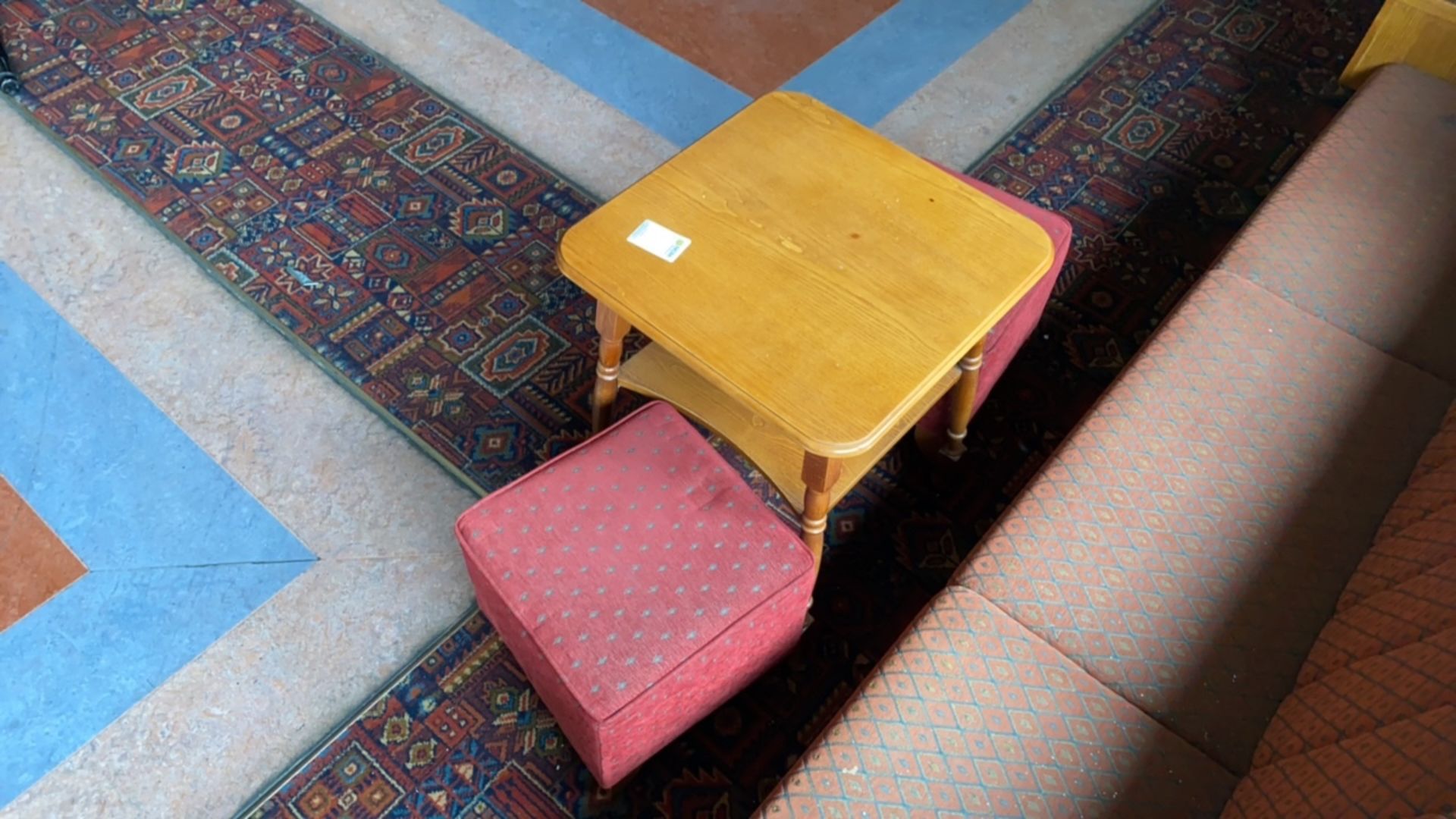 Wooden Square Table With Two Pouffes - Image 5 of 5