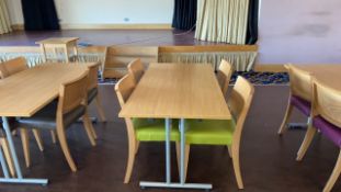 Set Of Wooden Tables With 4 Upholstered Chairs