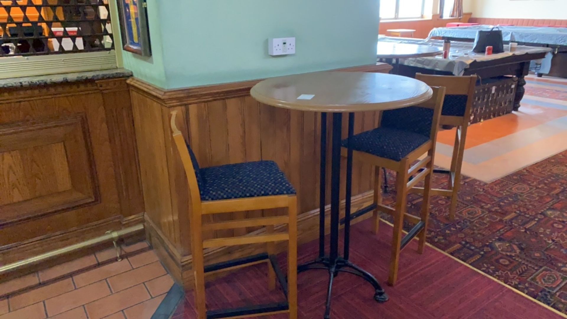 Wooden Effect Metal Framed Bar Table With Two High Bar Stools - Image 4 of 4