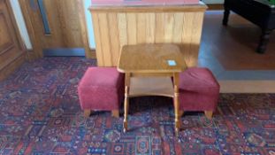 Square Wooden Table With Two Pouffes