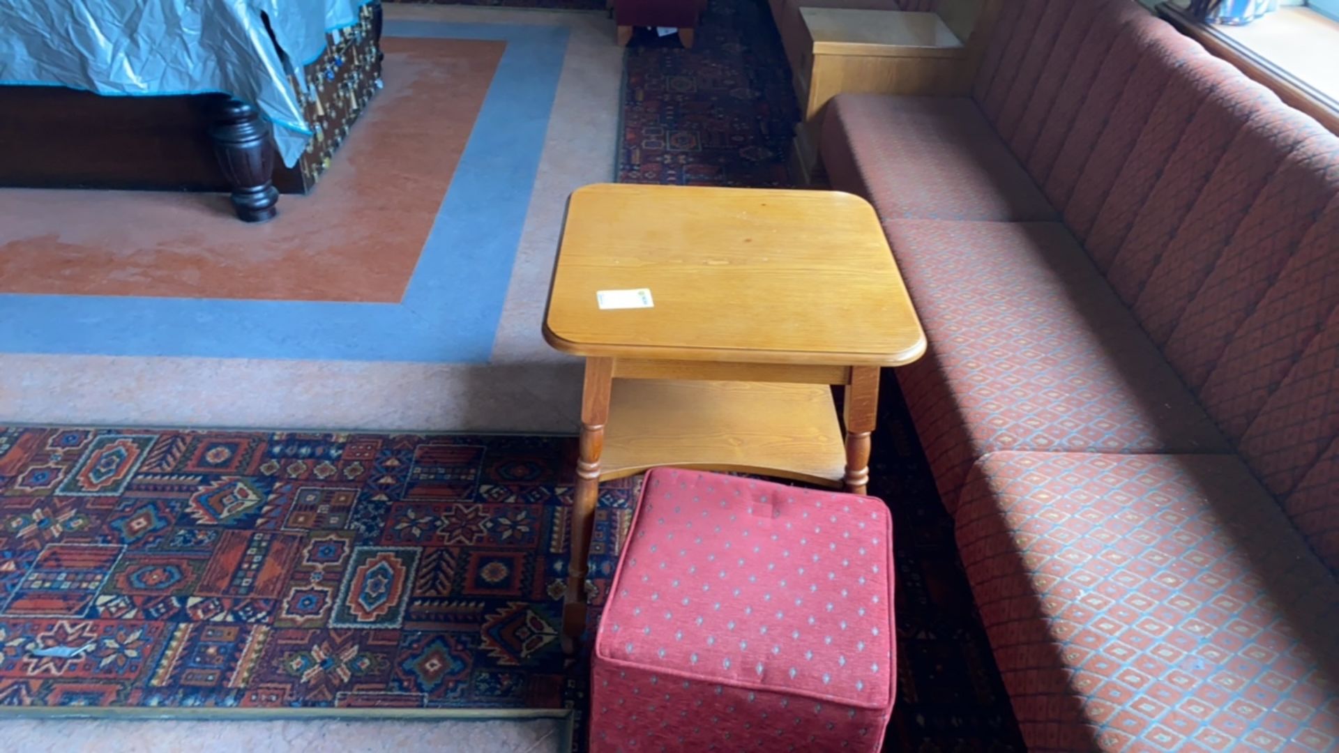 Wooden Square Table With Two Pouffes - Image 4 of 5