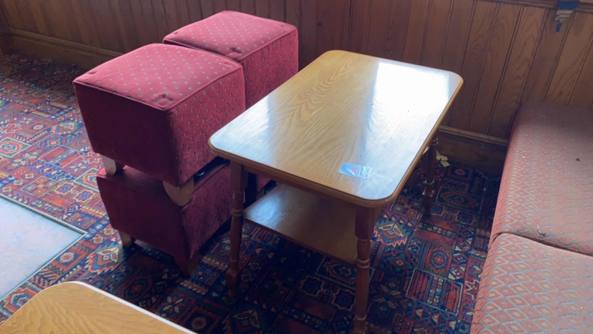 Rectangular Wooden Table With Four Pouffes - Image 3 of 4