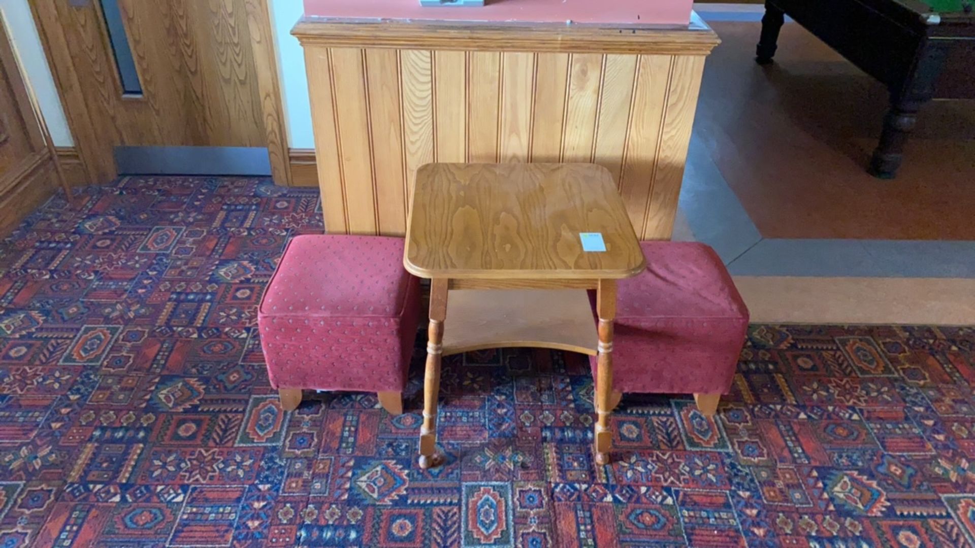 Square Wooden Table With Two Pouffes - Image 4 of 4