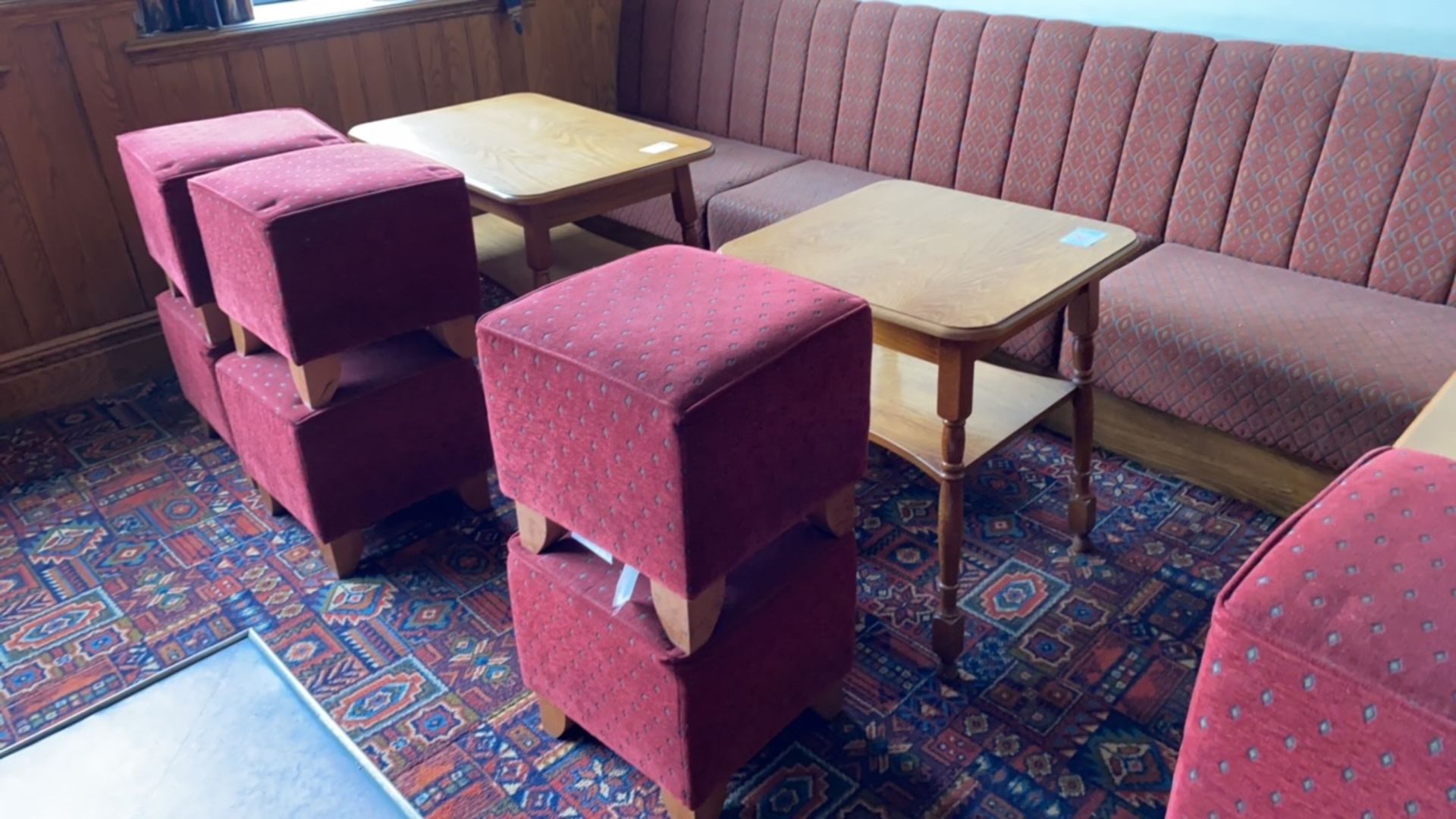 Wooden Square Table With Two Pouffes - Image 2 of 4