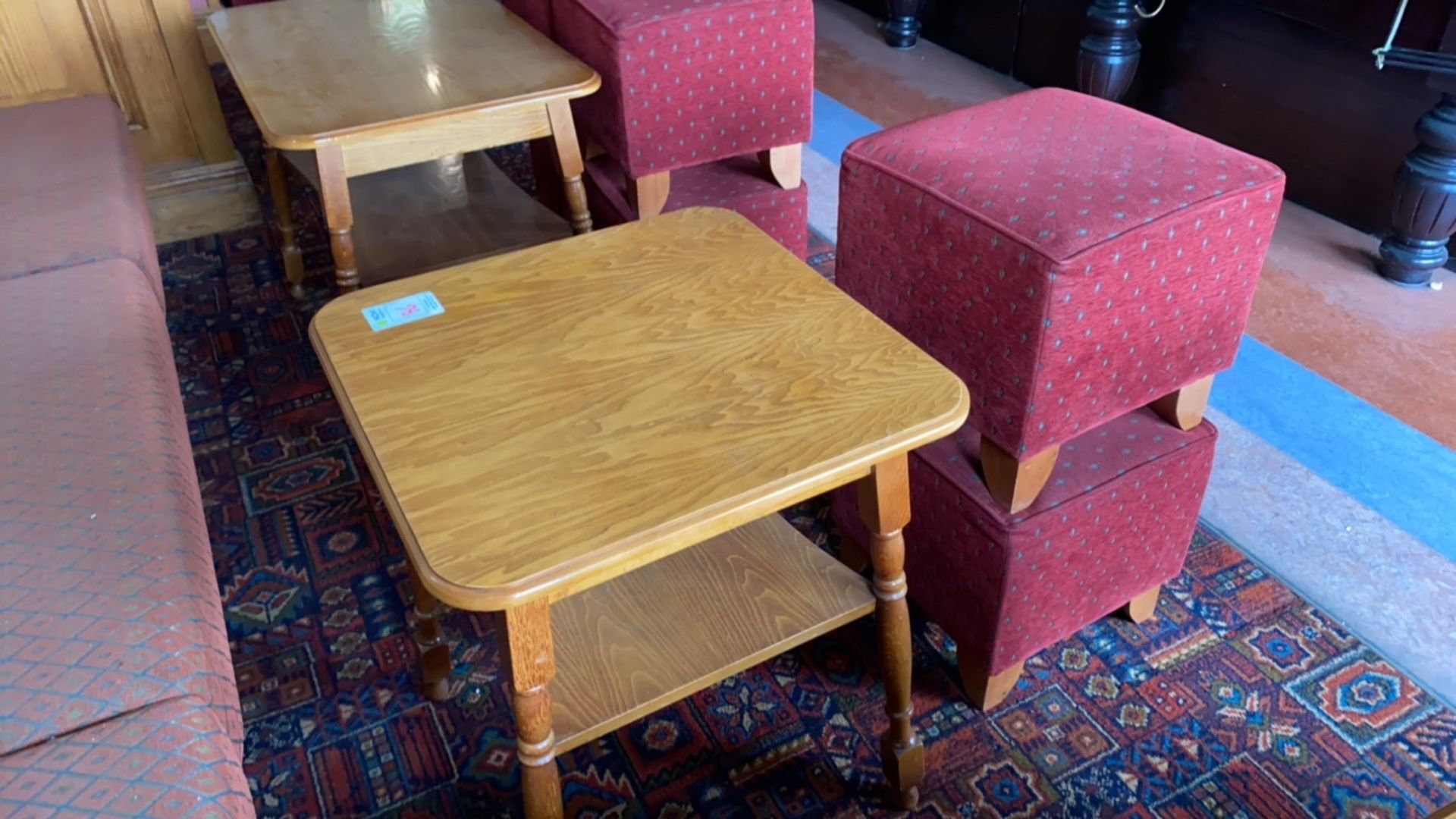 Wooden Square Table With Two Pouffes - Image 4 of 4