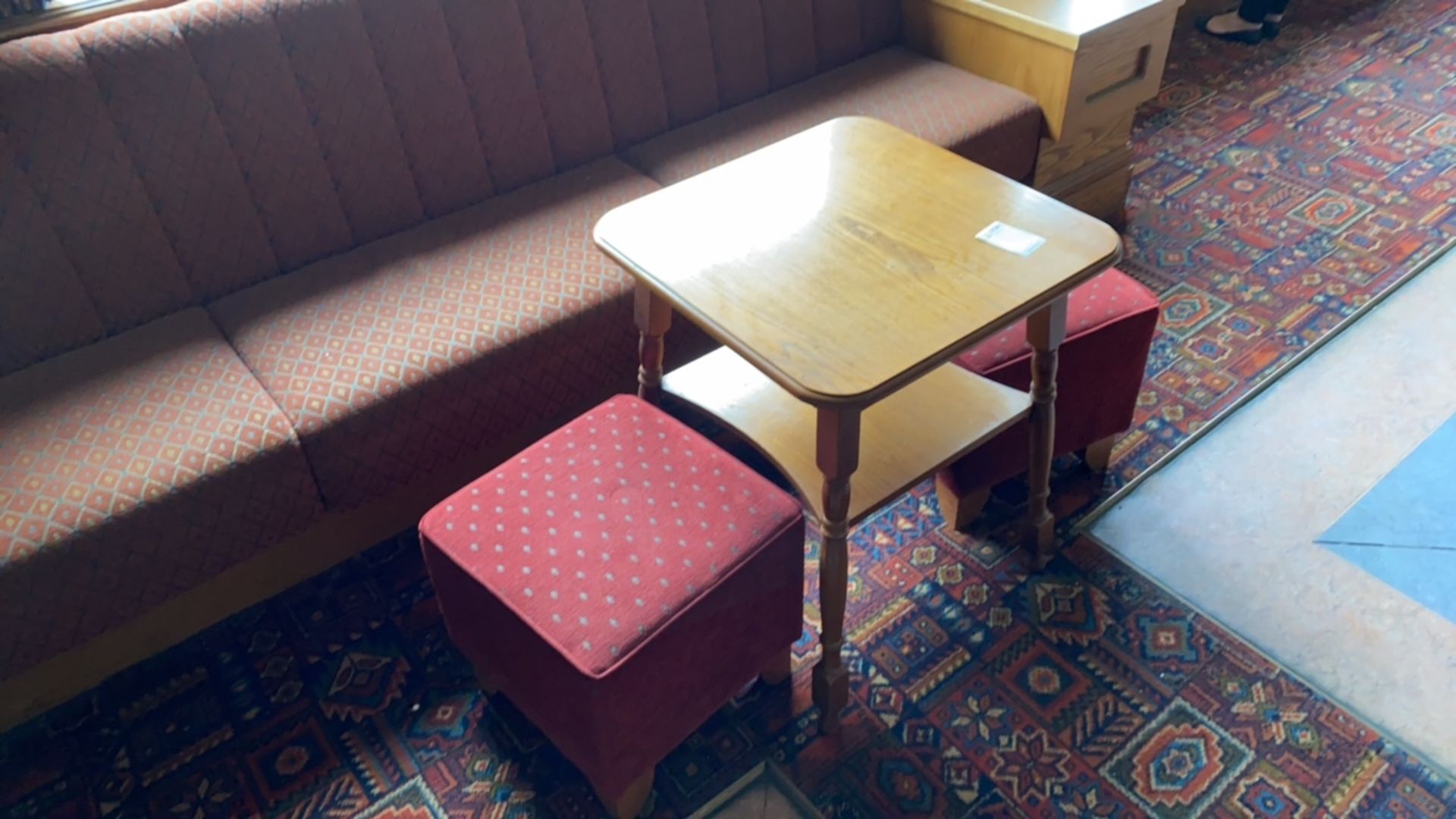 Wooden Square Table With Two Pouffes - Image 3 of 5