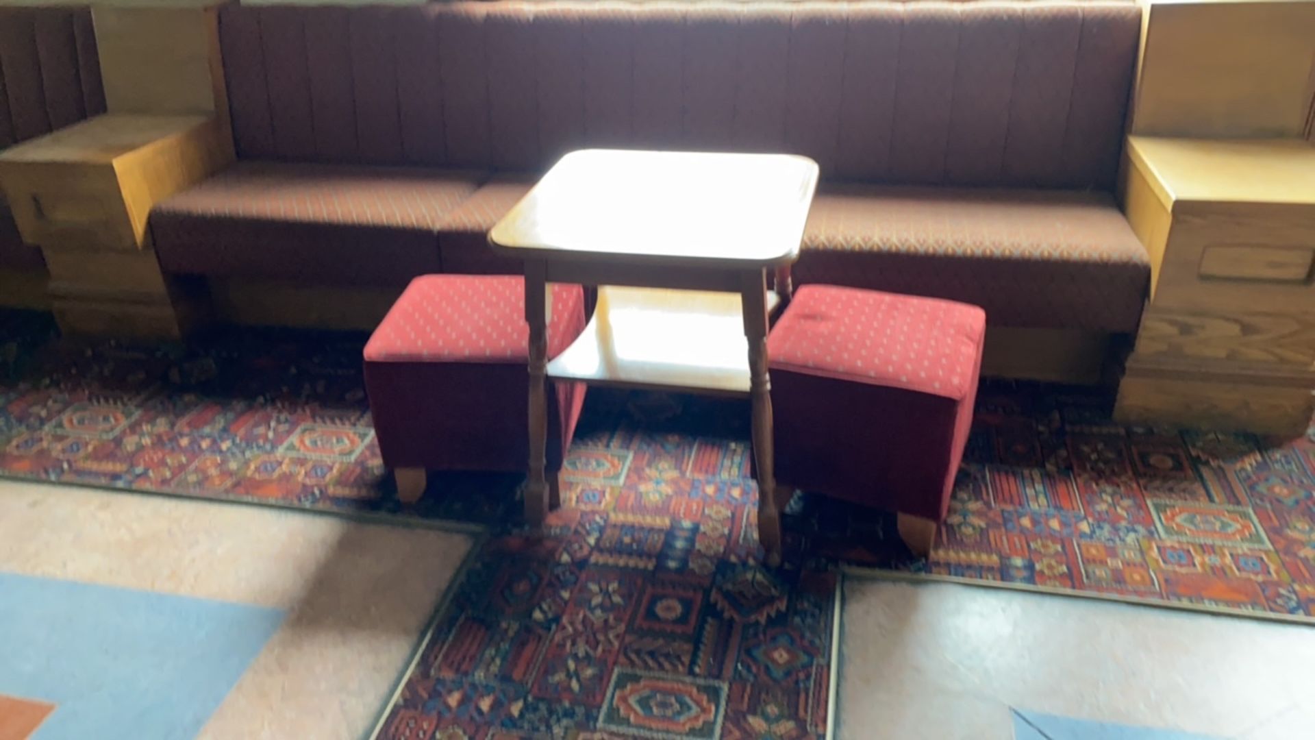 Wooden Square Table With Two Pouffes