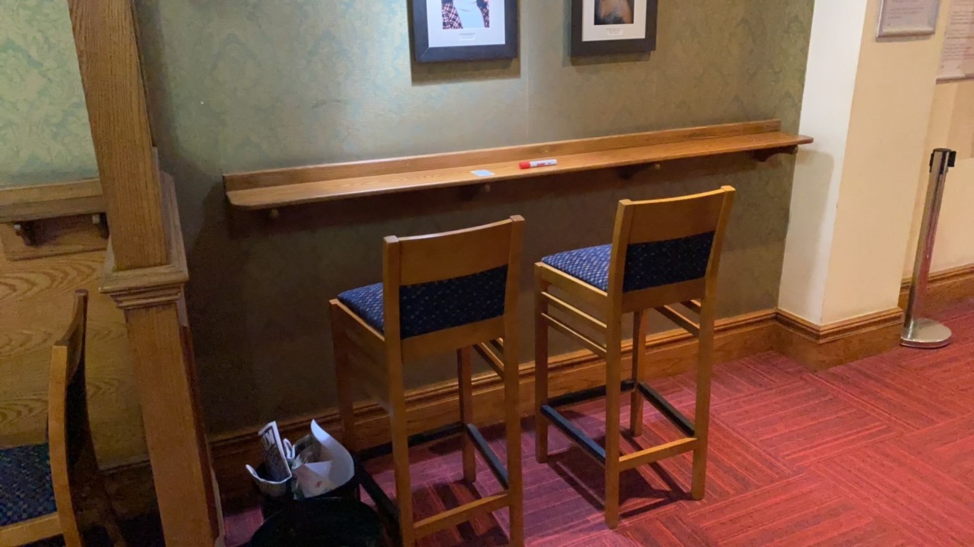 Wooden Bar Side With Two Bar Stool Chairs