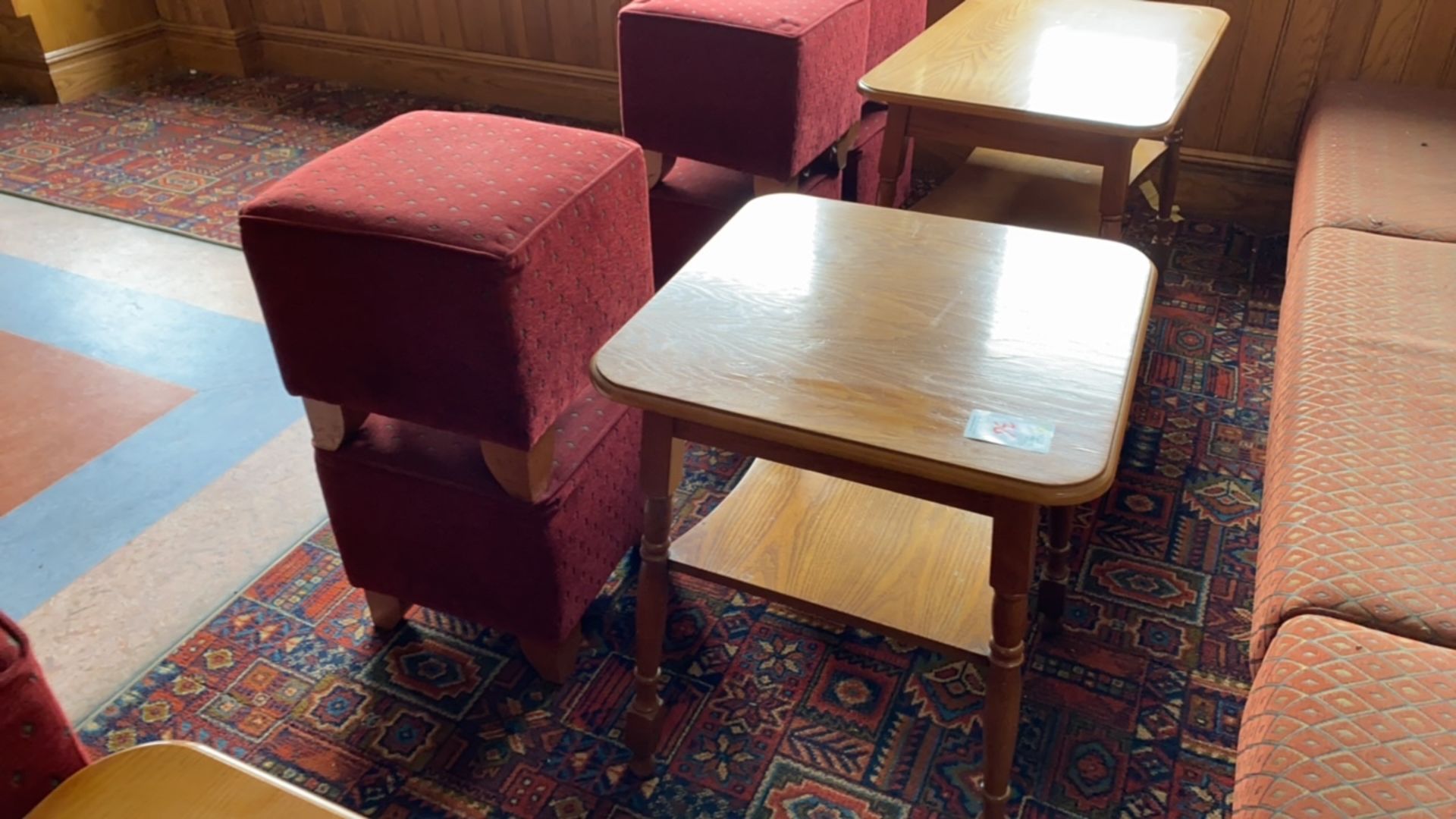 Wooden Square Table With Two Pouffes - Image 3 of 4