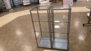 2x Metal Framed Glass Shelving Units